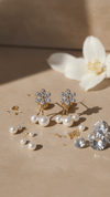 Delicate Pearl Flower Drop Earrings - Faux Pearl Floral Design Studs - DIAURA JEWELS