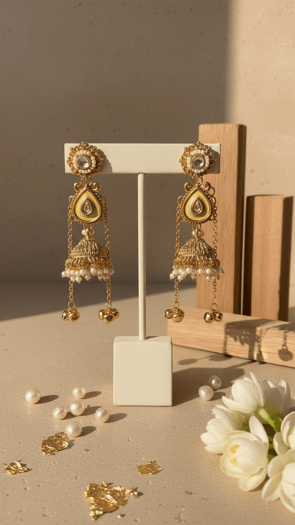 Diaura Chandbali Jhumka Earrings - Gold Plated Green Kundan Imitation Jewellery for Women - DIAURA JEWELS