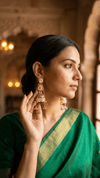 Diaura Chandbali Jhumka Earrings - Gold Plated Green Kundan Imitation Jewellery for Women - DIAURA JEWELS