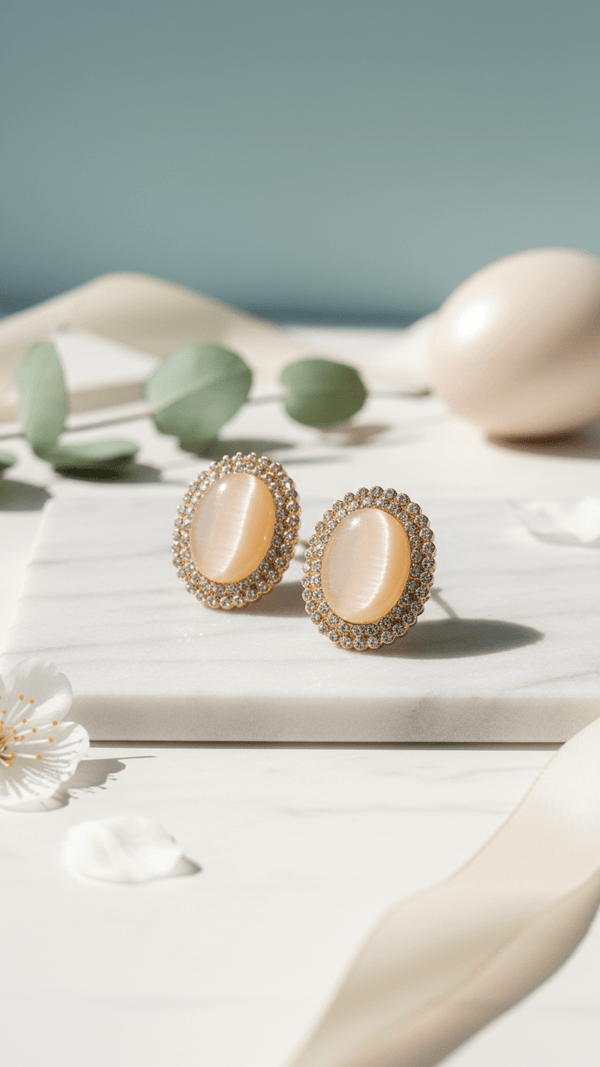 Diaura Elegant Oval Pearl Stud Earrings for Women | Gold Tone Halo Crystal Earrings | Minimal Luxury Everyday Jewelry | Bridal, Party & Wedding Earrings | Lightweight Premium Fashion Jewellery - DIAURA JEWELS