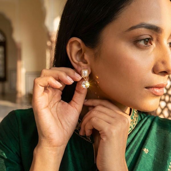 Elegant pearl and crystal drop earrings for women by Diaura Jewelss