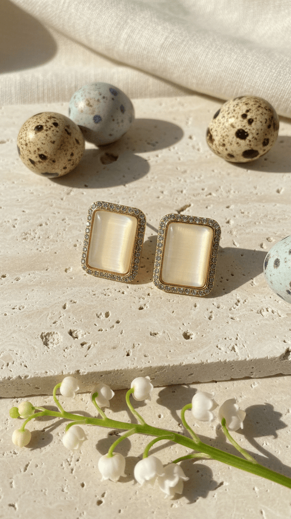 Diaura Square Halo Stud Earrings for Women | Gold Crystal Frame Statement Studs | Elegant Minimal Luxury Earrings | Designer Party & Everyday Jewellery - DIAURA JEWELS