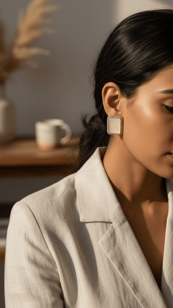 Diaura Square Halo Stud Earrings for Women | Gold Crystal Frame Statement Studs | Elegant Minimal Luxury Earrings | Designer Party & Everyday Jewellery - DIAURA JEWELS