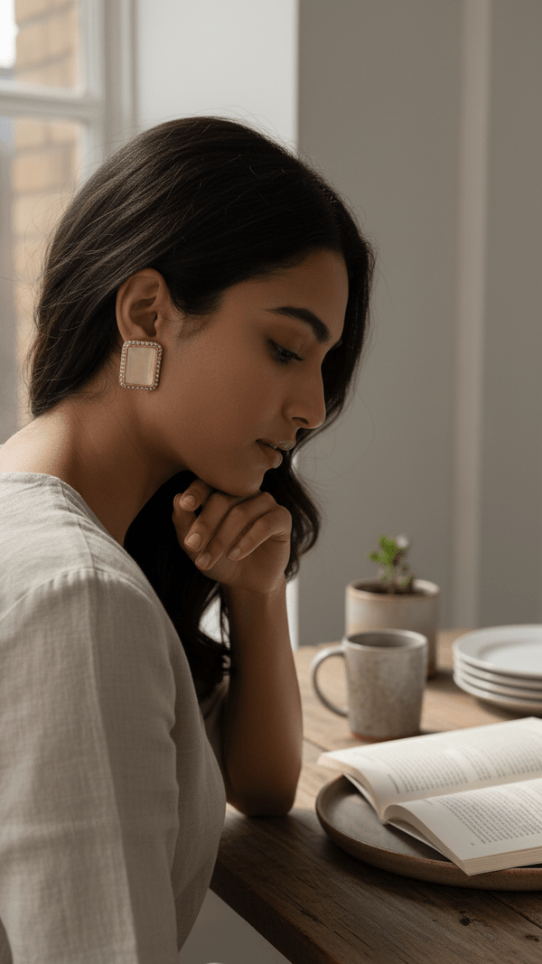 Diaura Square Halo Stud Earrings for Women | Gold Crystal Frame Statement Studs | Elegant Minimal Luxury Earrings | Designer Party & Everyday Jewellery - DIAURA JEWELS