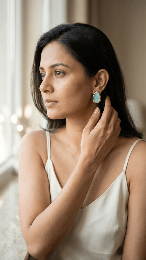 Diaura Turquoise Teardrop Drop Earrings - Gold Plated Aqua Stone Imitation Jewellery for Women - DIAURA JEWELS