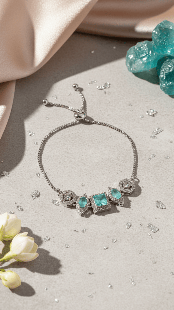 Elegant Aqua Green Stone Adjustable Bracelet with CZ Halo – Luxury Women Bracelet - DIAURA JEWELS