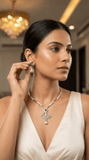 Emerald Pearl American Diamond Necklace Set Silver Tone | Imitation Bridal Temple Jewellery | Diaura Jewels - DIAURA JEWELS