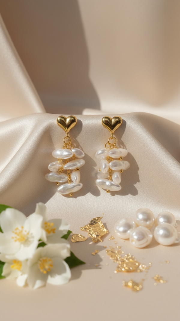 Ethnic Elegance Pearl Drop Earrings for Women with Gold Heart Stud by Diaura Jewels