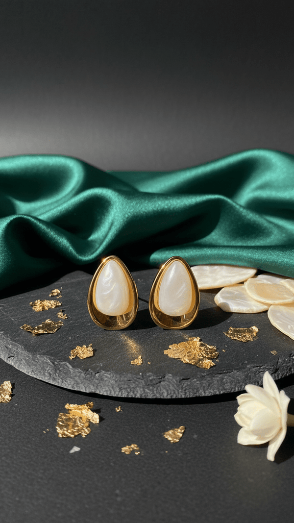 Luxurious Shell Pearl Teardrop Earrings - Gold Framed Pearl Drops - DIAURA JEWELS