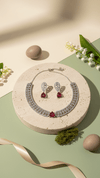 Luxury American Diamond Necklace Set with Earrings | Red Crystal Pendant Designer Jewelry | Elegant Wedding & Party Jewelry for Women - DIAURA JEWELS