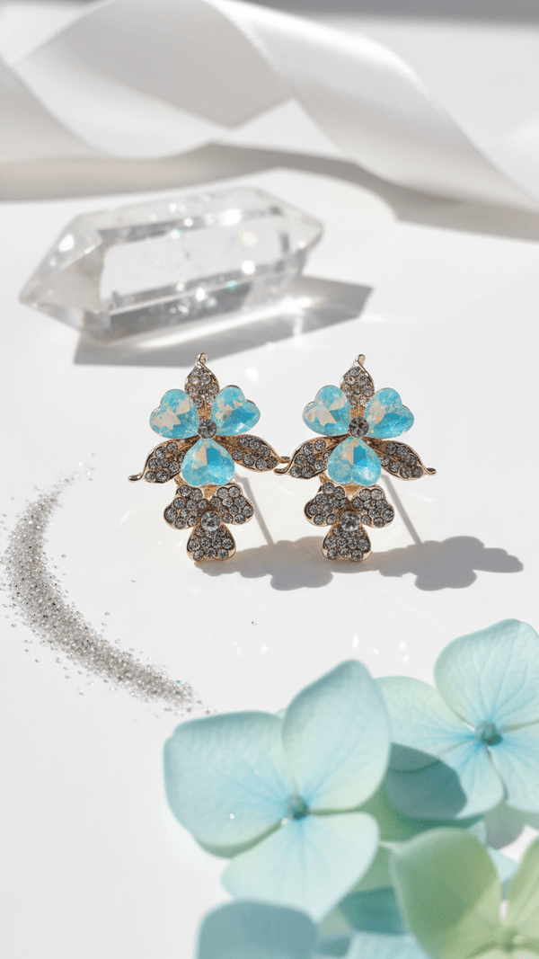 Luxury Blue Crystal Floral Earrings for Women | Gold Plated Statement Flower Earrings | Elegant Designer Party & Wedding Jewelry - DIAURA JEWELS
