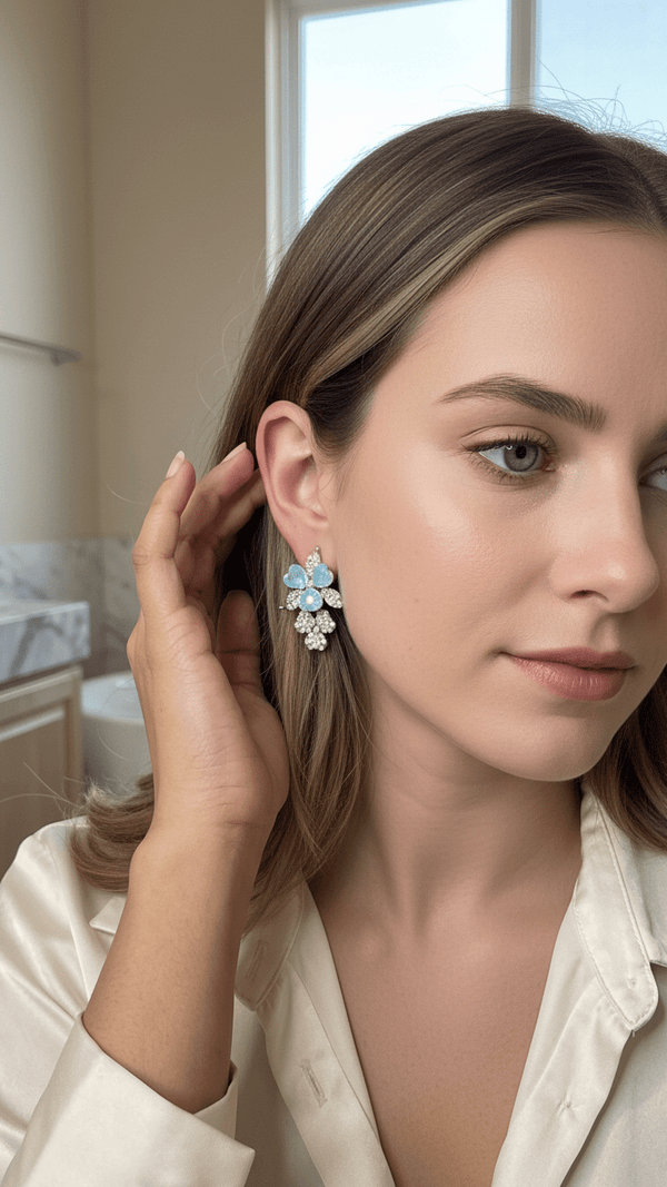 Luxury Blue Crystal Floral Earrings for Women | Gold Plated Statement Flower Earrings | Elegant Designer Party & Wedding Jewelry - DIAURA JEWELS