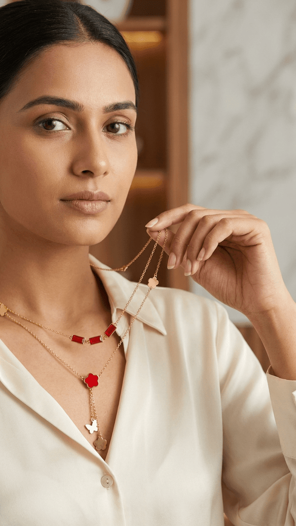 Luxury Layered Ruby Charm Necklace – Elegant Gold Statement Jewellery | DIAURA Jewels - DIAURA JEWELS