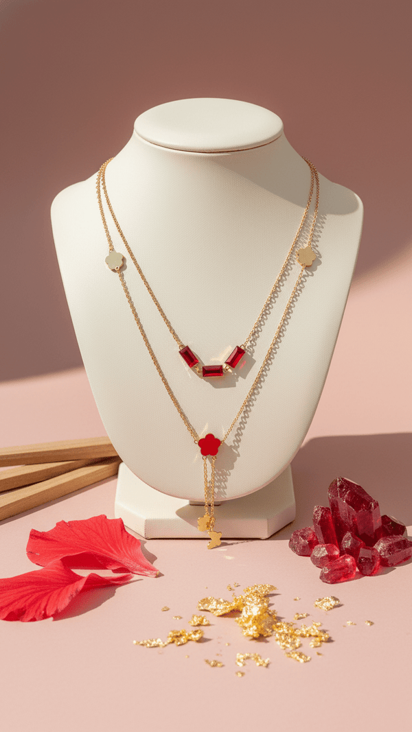 Luxury Layered Ruby Charm Necklace – Elegant Gold Statement Jewellery | DIAURA Jewels - DIAURA JEWELS