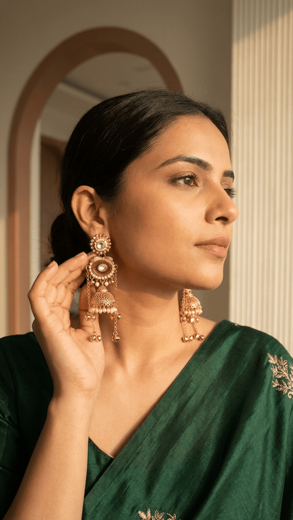 Maroon Jewel Traditional Jhumka Earrings for Women - DIAURA JEWELS
