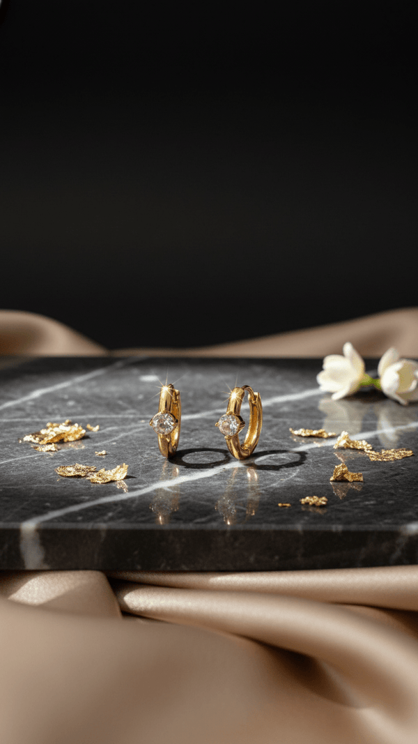 Minimal Gold Hoop Earrings with Crystal Charm – Anti - Tarnish Stainless Steel Everyday Earrings for Women | Diaura Jewels - DIAURA JEWELS