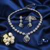 Peacock American Diamond Necklace with Chandelier Earrings - Sapphire Motif Set - DIAURA JEWELS