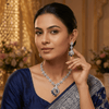 Peacock American Diamond Necklace with Chandelier Earrings - Sapphire Motif Set - DIAURA JEWELS