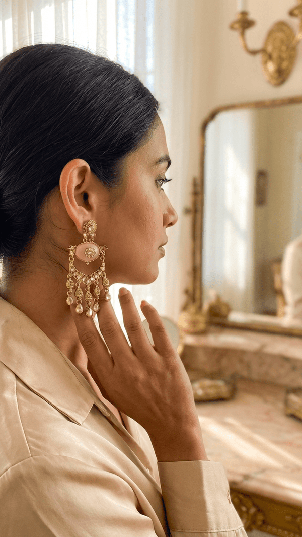 Pink Pearl Chandbali Jhumka Earrings for Women – Gold Plated | Diaura Jewels - DIAURA JEWELS