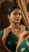 Polki Style American Diamond Necklace with Jhumka Earrings - Ruby Emerald Accents - DIAURA JEWELS