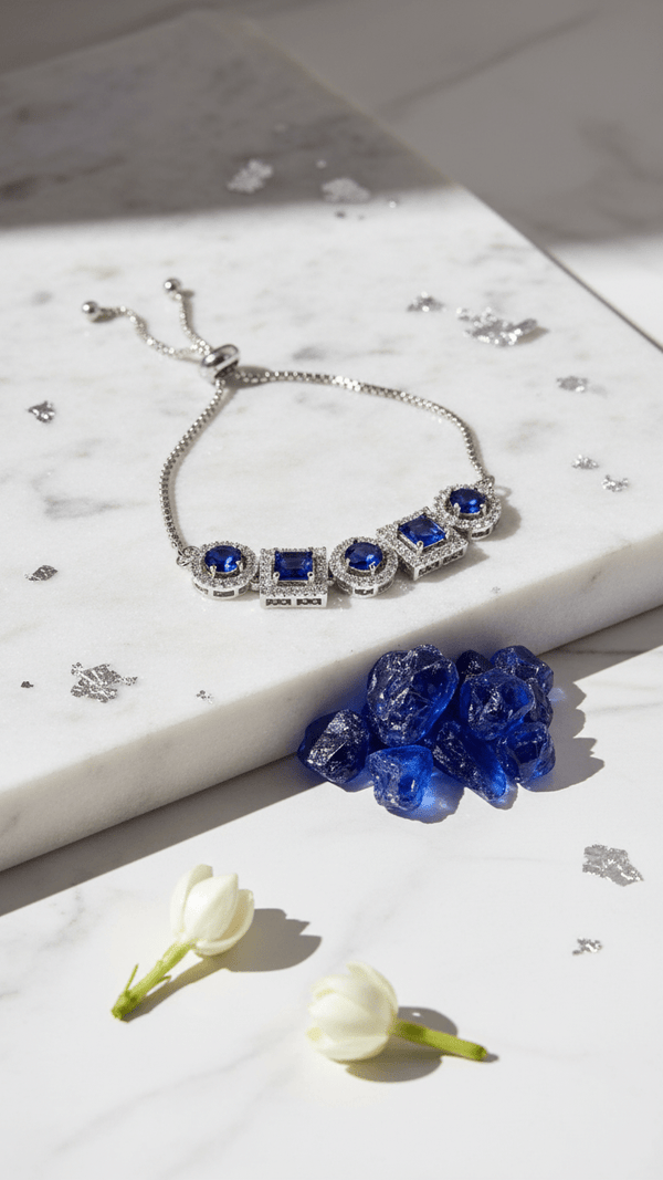 Royal Blue Sapphire Crystal Adjustable Tennis Bracelet – Silver Plated CZ Stone Bracelet for Women - DIAURA JEWELS