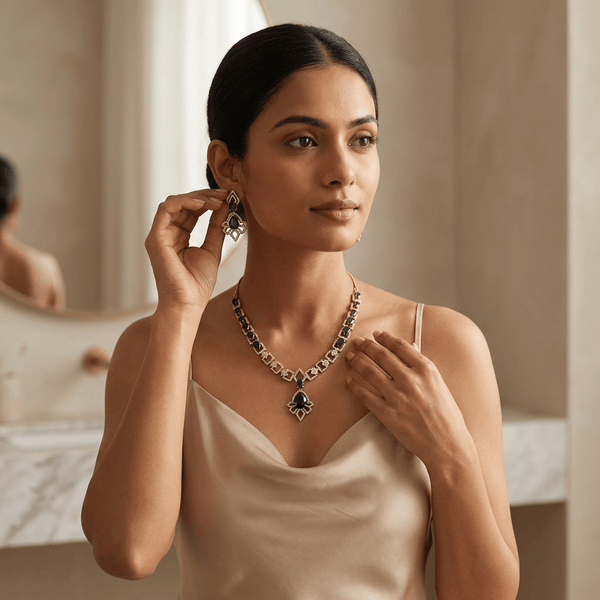 The Empress Sapphire & Diamond Pavé Statement Set | Gold - Plated Bridal Jewellery - DIAURA JEWELS